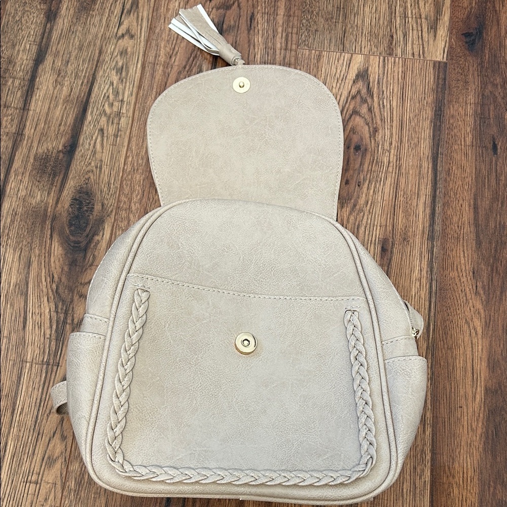 Like new Boho Chic Beige Backpack with Braided Accents - Picture 2 of 4